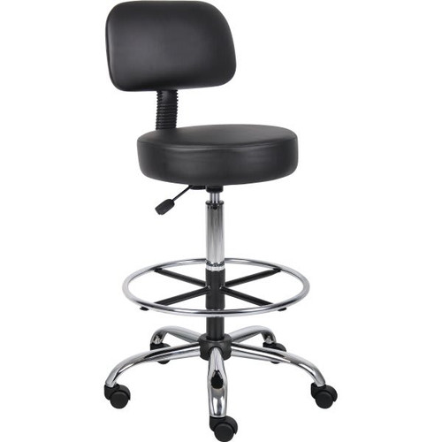 Boss Black Medical Drafting Stool With Back, Black