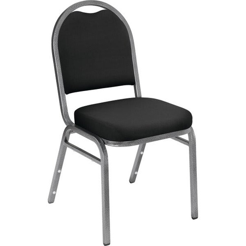 National Public Seating Black Fabric Crown Back Stack Chair Silver Frame
