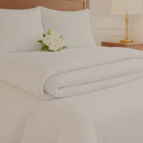 Cotton Bay Select Duvet Cover, Queen, 94x94", White Stripe, Case Of 12