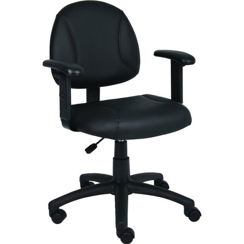 Boss Mid-Back Leatherplus Task Chair With Arms, Lumbar Support, Black