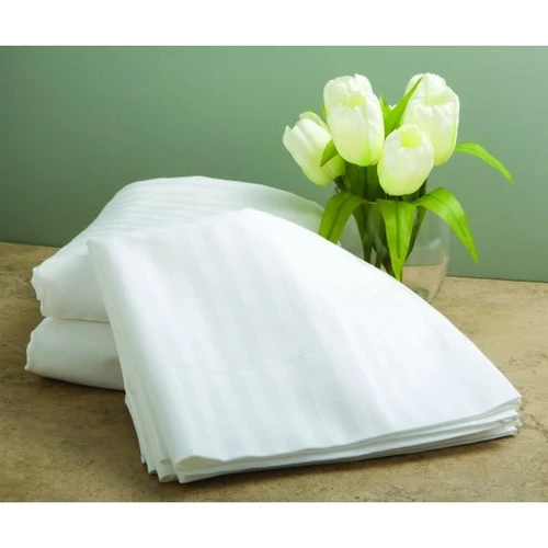 Welspun T220 Stripe Fitted Sheet Queen 60x80x14 White Pink Hem Thread Case Of 24