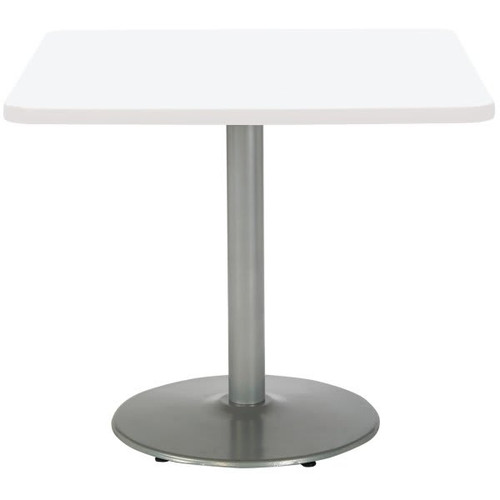 Kfi 36" Square Pedestal Table With Designer White Top, Round Silver Base