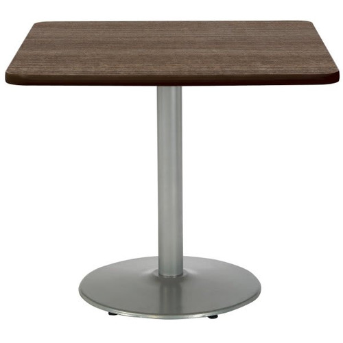 Kfi 42" Square Pedestal Table With Studio Teak Top, Round Silver Base