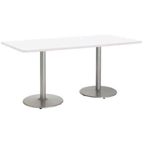 KFI 36" X 72" Pedestal Table W/Designer White Top, White Edge, Round Silver Ba T3672-B1922-SL-D354