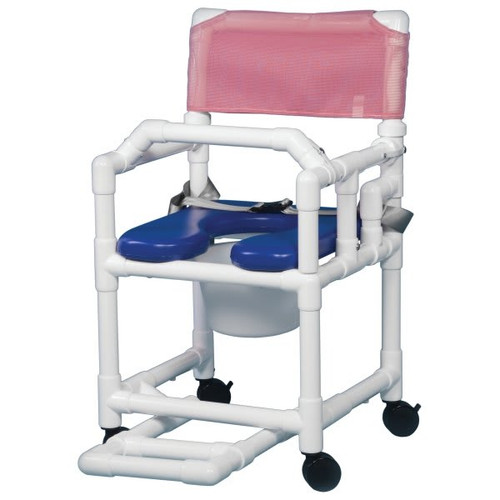 Ipu Shower Commode Chair Soft Seat And Footrest In Wineberry, Blue Seat