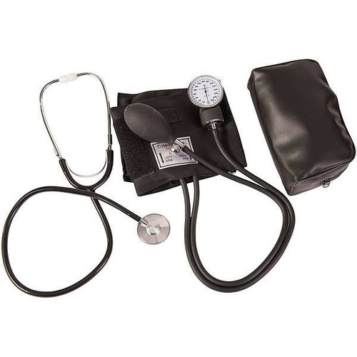 Mabis Manual Aneroid Sphygmomanometer And Stethoscope Kit With Adult Cuff And Case, Black