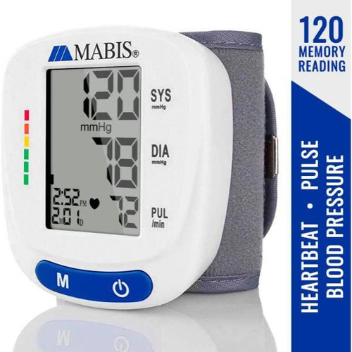 Mabis Premium Digital Wrist Blood Pressure Monitor With Talking Function, 2-User, 120-Reading Memory