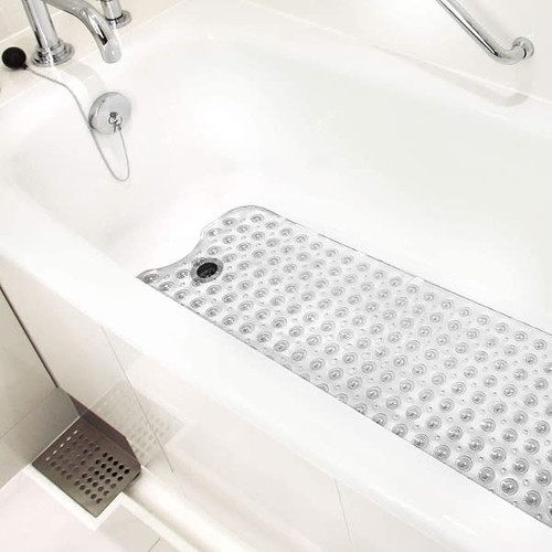 DMI Bath/Shower Mat, Drain Holes/Suction Cups, XL 40 X 15.5", Clear