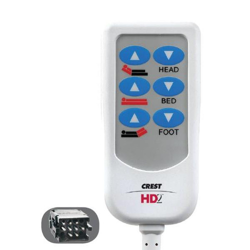 Crest Healthcare Hd2 Bed Control, 8 Foot Cord, 12-Pin Plug, 6 Button, White
