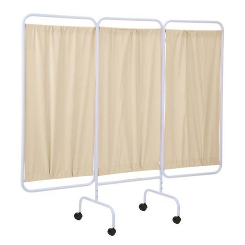 R&B Wire Three Panel Mobile Privacy Screen Room Divider, Beige Vinyl Panels, Made In USA