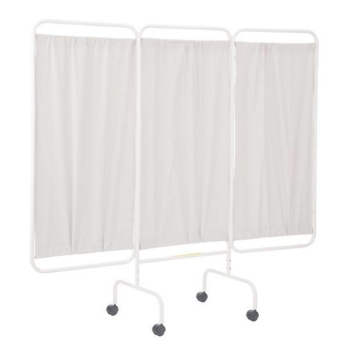 R&b Wire Three Panel Mobile Privacy Screen Rooom Divider, White Vinyl Panels, Made In Usa