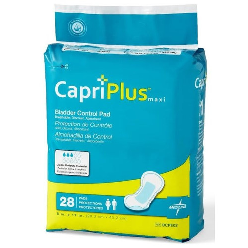 Medline Liner, Incontinent, Capri Plus Bladder Control Pads, 8x17", Case Of 168