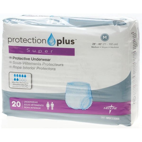 Medline Underwear, Protective, Pullup, Medium 28" To 40", Case Of 80