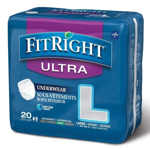 Medline Underwear, Protective, Ultra, Large 40" To 56", Case Of 80