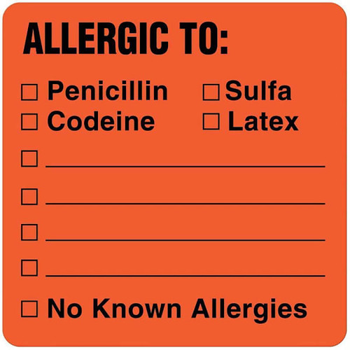 Rrd Allergy Alert Label 2-1/2" X 2-1/2"