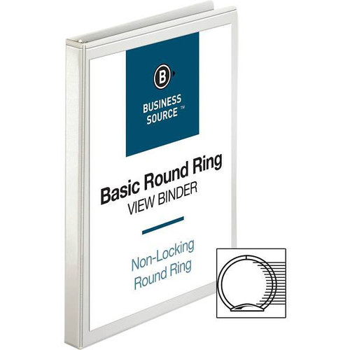 Business Source Basic 0.5" View Binder 125 Sheet Capacity Round Ring White