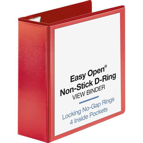 Business Source Easy Open 4" View Binder D Ring Red