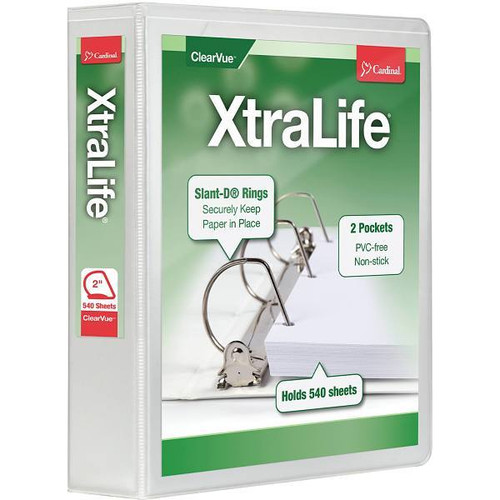 Cardinal Xtralife 2" View Binder 540 Sheet Capacity D Ring White