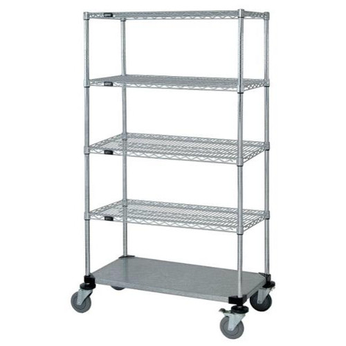 Quantum Storage Systems 4-Wire/1 Solid Shelf Mobile Cart 18w X 60l X 80h Inch - Chrome