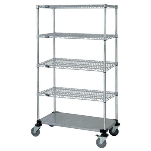 Quantum Storage Systems 4-Wire/1 Solid Shelf Mobile Cart 24w X 60l X 80h Inch - Chrome