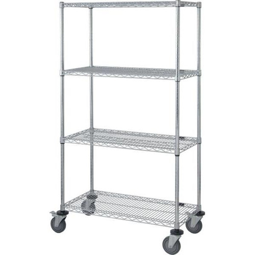 Quantum Storage Systems Chrome Wire 4 Shelf Mobile Cart 21wx36lx63h Inch