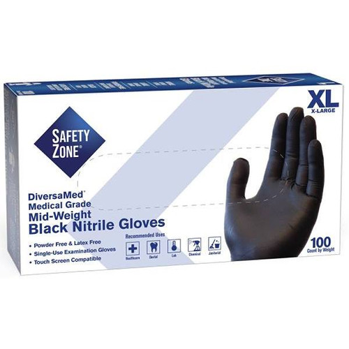 The Safety Zone X-Large Black Fentanyl Tested Powder-Free Nitrile Gloves, Package Of 100