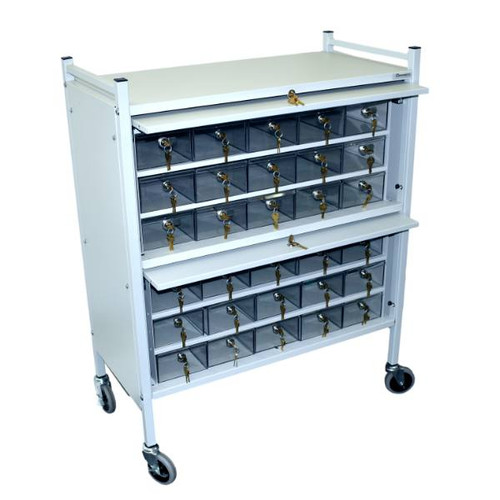 Omnimed Cart 30 Acrylic Drawer W/Locks 2 Retractable Shelf Doors Lt Grey Cabinet