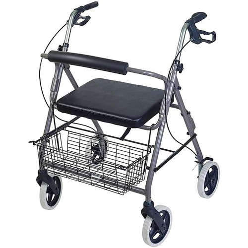 DMI Lightweight Rollator Walker, Extra Wide Seat/Backrest, Supports 375lbs