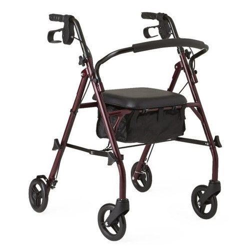 Medline Steel Rollator With 6" Wheels Burgundy Knockdown