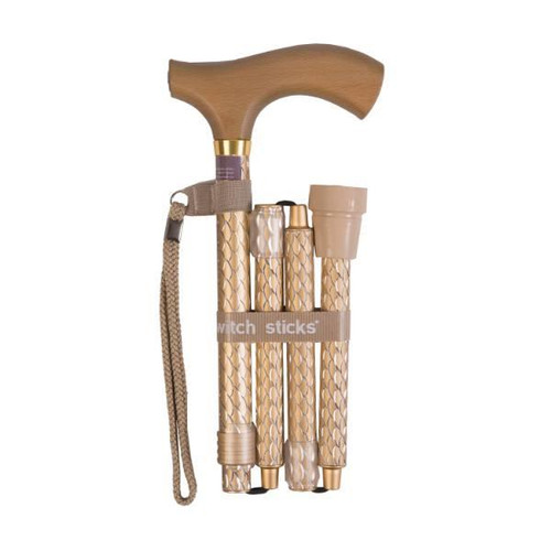Switch Sticks Folding Walking Cane With Wood Handle, Adjustable 32-37 In.