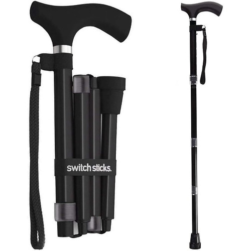 Switch Sticks Walking Cane, Foldable And Adjustable From 32-37 Inches, Black