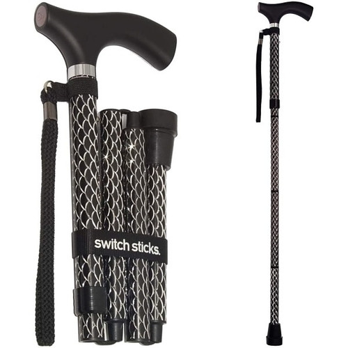 Switch Sticks Walking Cane, Foldable And Adjustable From 32-37 Inches, Engraved