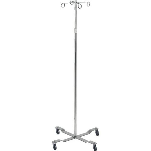 Drive Economy Chrome 4-Leg Iv Pole, Removable 4 Hook Top, Rubber Wheels