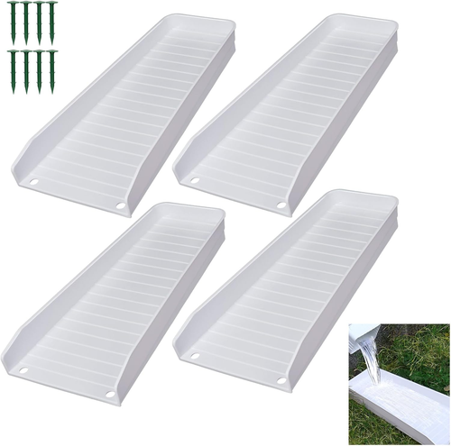 Rain-Gutter Downspout Splash Block - Gutter Downspout Extensions for Rainwater Drainage, Lader Downwards Design, 16" Fixable Downspout Extender with 8 Fixing PP Nails (4, White)