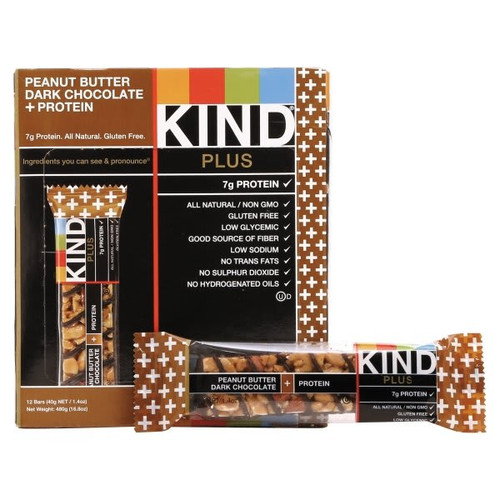 Kind 1.4oz Peanut Butter Dark Chocolate/Protein Plus Nutrition Bar Pack Of 12