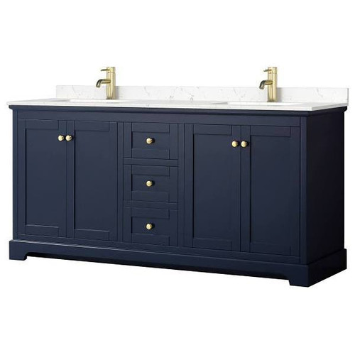 Wyndham Avery 72" Dark Blue Double Vanity, Carrara Marble Top