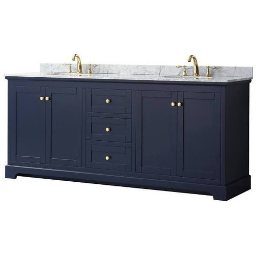 Wyndham Avery 80" Dark Blue Double Vanity, Carrara Marble Top, Oval Sinks