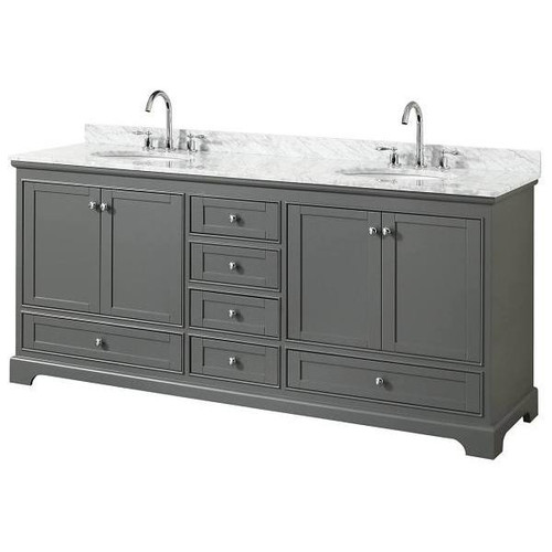 Wyndham Deborah 80" Dark Gray Double Vanity, Carrara Marble Top, Oval Sinks