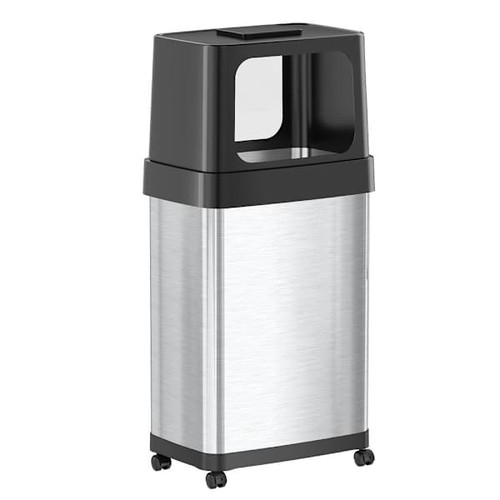 HLS Commercial 18 Gallon Dual Side-Entry Stainless Steel Trash Can With Wheels And Odor Filter