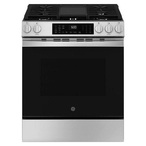 GE 30 In. 5.3 cu. ft. 5 Burner Gas Slide-In Range With Air Fry, Steam Clean, Stainless Steel, ADA