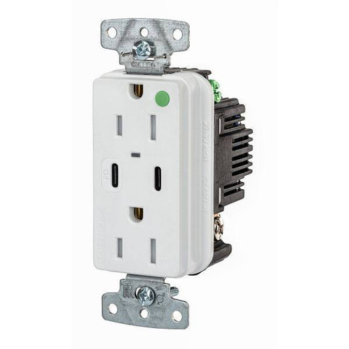 Hubbell Wiring Devices 20a Hospital Grade USB C Power Delivery Rec White