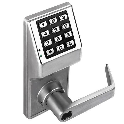 Alarm Lock Grade 1 Pushbutton Cylindrical Lock, Schlage Fsic Prep, Satin Chrome