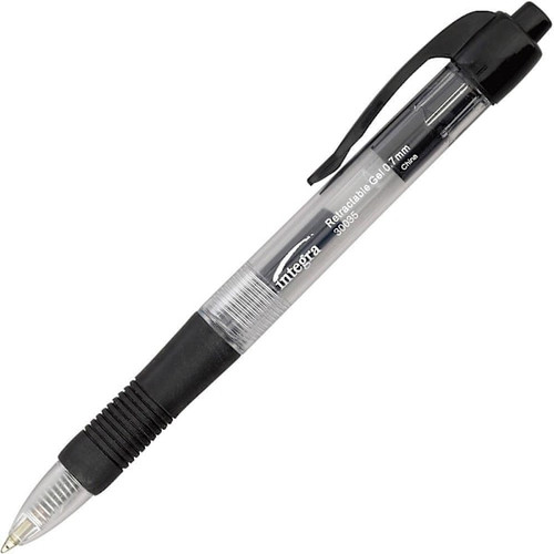 Integra Fabrics Retractable Gel Pen 0.7 Mm Blk Dozn Comfort Grip Package Of 12