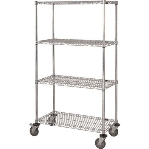 Quantum Storage Systems Mobile Cart W/ Label Holders 48"W X 18"D X 69"H Chrome
