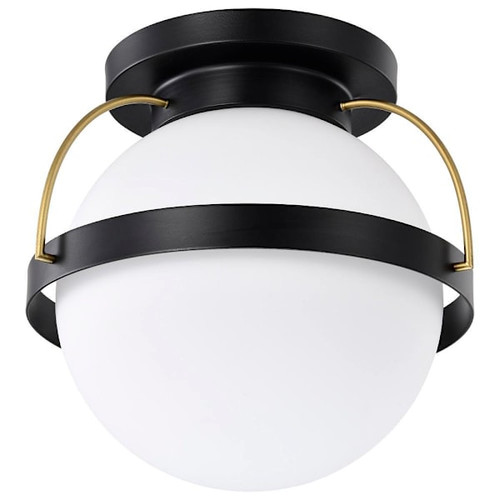 Satco Lakeshore 1 Light Flush Mount Fixture With White Opal Glass, Matte Black