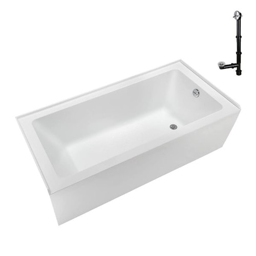 Streamline Nal-5380-Ch 66"X 32"Acrylic Alcove Bathtub White W/ RH Drain Chrome