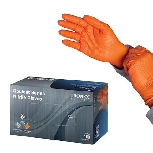 Tronex Orange Nitrile Pf Full Diamond Texture Design Small Package Of 100