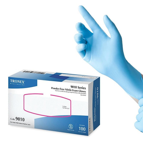 Tronex Blue Nitrile Pf Chemo-Rated Fully Textured Exam Gloves Med Package Of 100