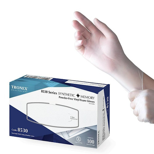 Tronex Natural Vinyl Pf Synthetic Memory Exam Gloves Large Package Of 100