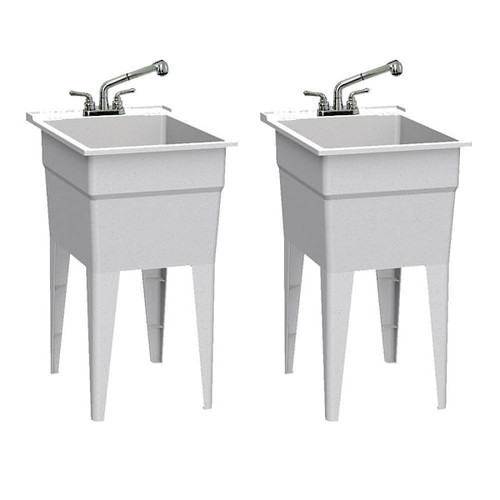 Rugged Tub 18"X24" Granite Utility Sink W/ 2-Hdl Faucet & Install Kit Pk Of 2